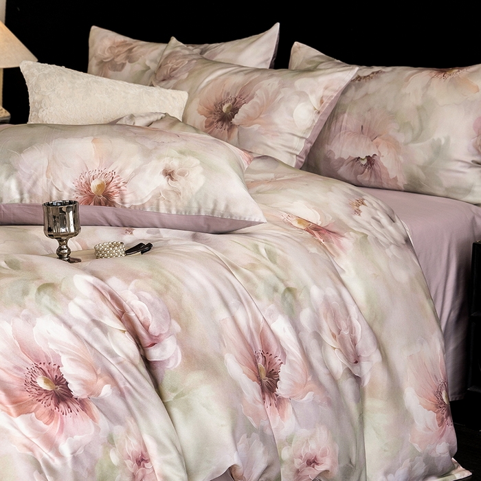 91家纺网 家纺一手货源 找家纺 立奥被业 2025新款60S数码印花四件套四件套 微澜-紫