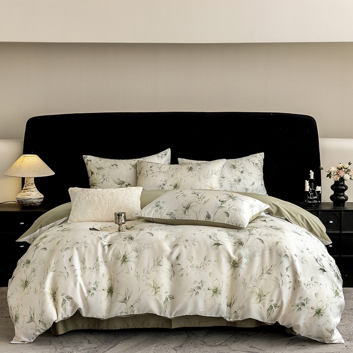 91家纺网 家纺一手货源 找家纺 立奥被业 2025新款60S数码印花四件套四件套 梵希-绿