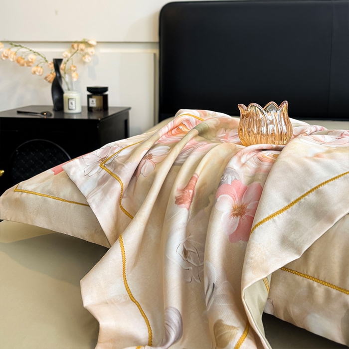 91家纺网 家纺一手货源 找家纺 帛美家纺 2025新款40S莱赛尔天丝棉数码印花四件套 芳昕