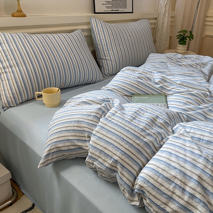 91家纺网 家纺一手货源 找家纺 （总）盛秋家纺 2025新款水洗棉格子条纹系列四件套【易安阁】