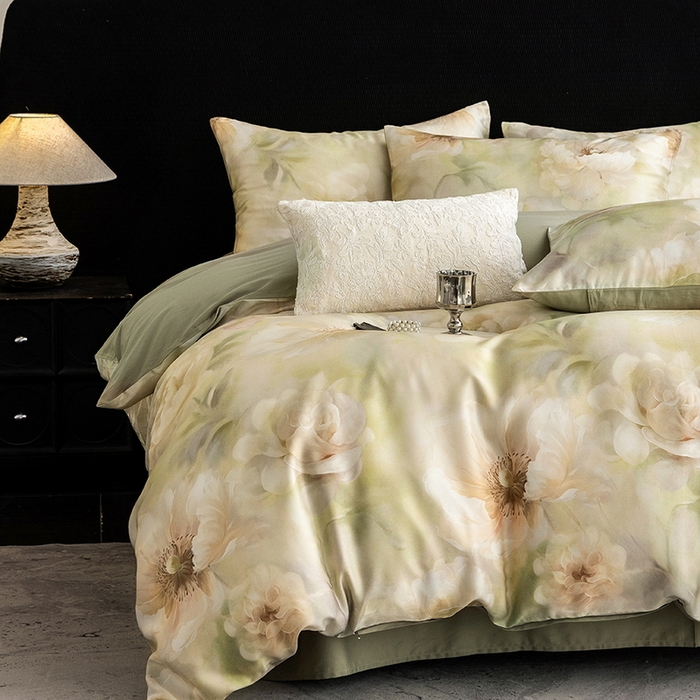 91家纺网 家纺一手货源 找家纺 立奥被业 2025新款60S数码印花四件套四件套 微澜-绿