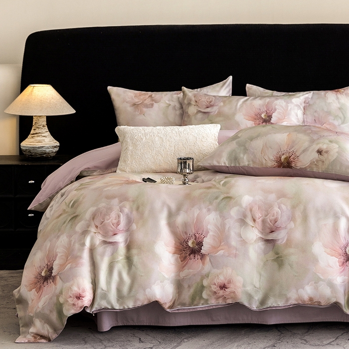 91家纺网 家纺一手货源 找家纺 立奥被业 2025新款60S数码印花四件套四件套 微澜-紫