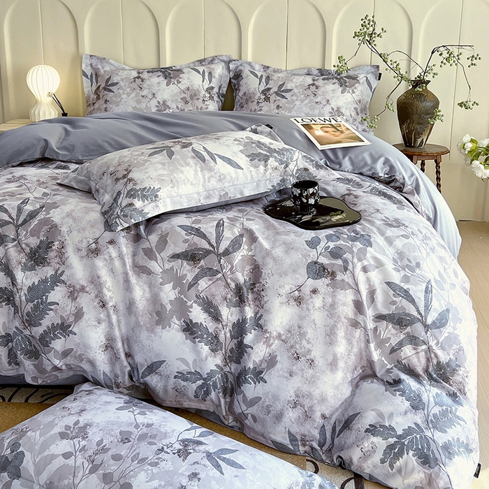 91家纺网 家纺一手货源 找家纺 梧桐树 2025新款100%全棉60S长绒棉套件 S25小雾山雨蓝