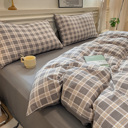 （总）盛秋家纺 2025新款水洗棉格子条纹系列四件套【易安阁】