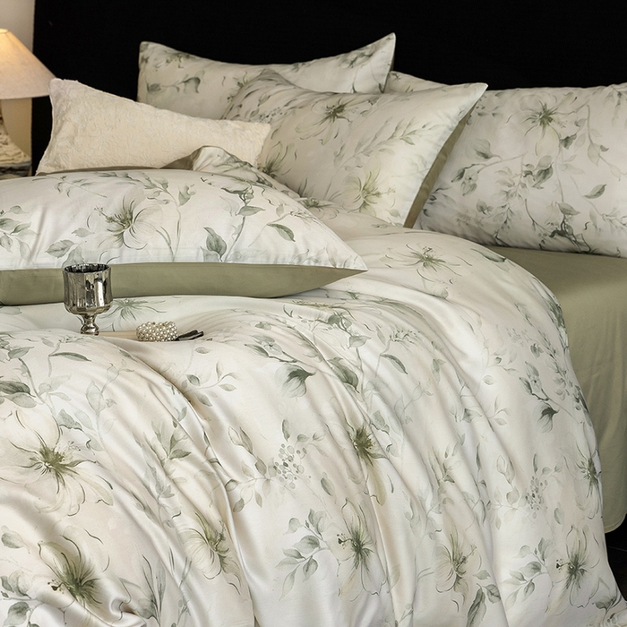 91家纺网 家纺一手货源 找家纺 立奥被业 2025新款60S数码印花四件套四件套 梵希-绿