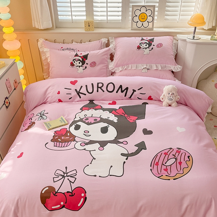 91家纺网 家纺一手货源 找家纺 玉元坊 2025新款三丽鸥系列数码印花纯棉全棉床裙三件套四件套-花边款 花边款-美味库洛米