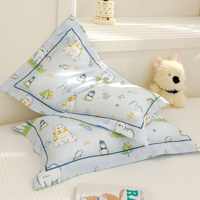 91家纺网 家纺一手货源 找家纺 良佐生活 2025新款50支天丝印花枕套 企鹅北极熊