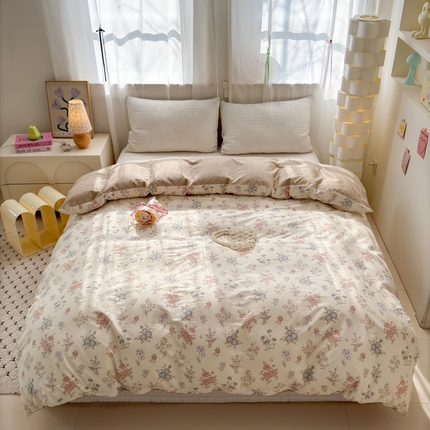 清雅福 2025全棉13372小清新四件套和单被套早春系列第二批--单被套 夜伴花香·米