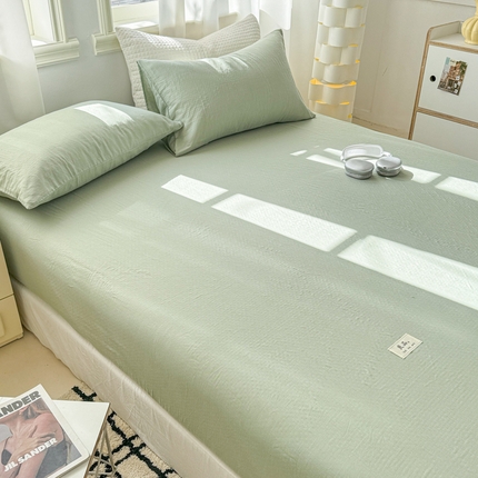 91家纺网 家纺一手货源 找家纺 眠博士2025新款 全棉双层纱 单床笠 双层纱床笠-暮色绿