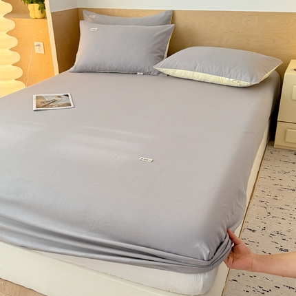 91家纺网 家纺一手货源 找家纺 眠博士2025新款全棉老粗布床笠 老粗布床笠-月光灰