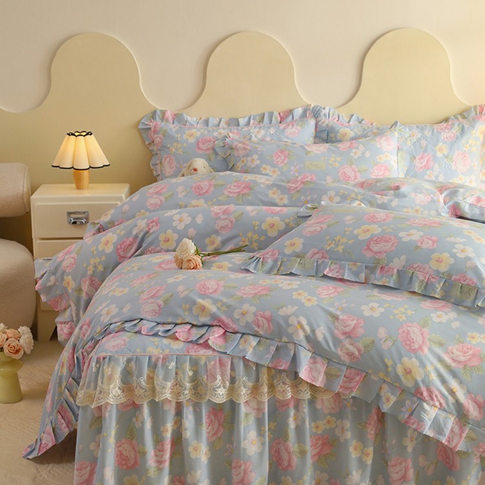 91家纺网 家纺一手货源 找家纺 美达家纺 2025新款全棉印花床裙四件套 纷然花朵