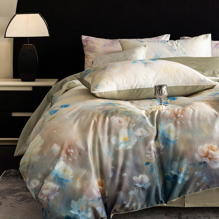 91家纺网 家纺一手货源 找家纺 立奥被业 2025新款60S数码印花四件套四件套 花仙绿