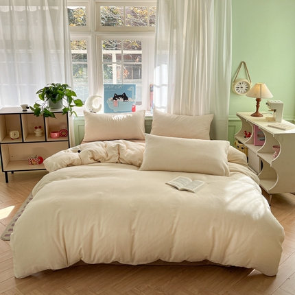 眠博士2025新款全棉双层纱 四件套 双层纱-浅咖细条