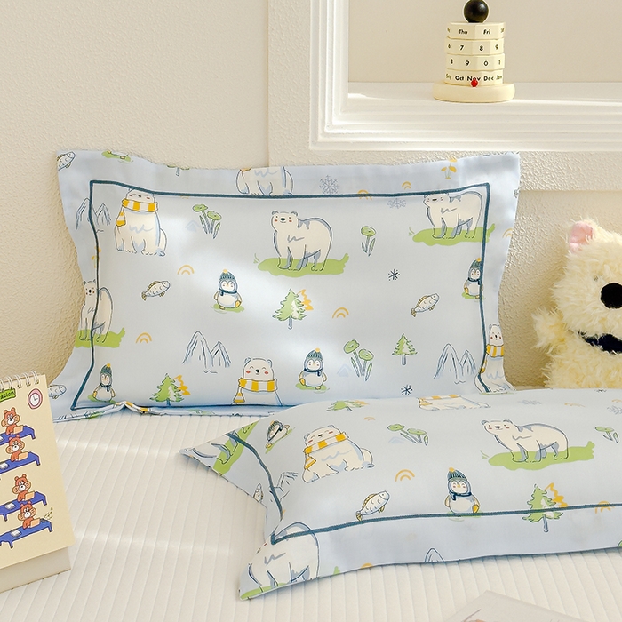 91家纺网 家纺一手货源 找家纺 良佐生活 2025新款50支天丝印花枕套 企鹅北极熊