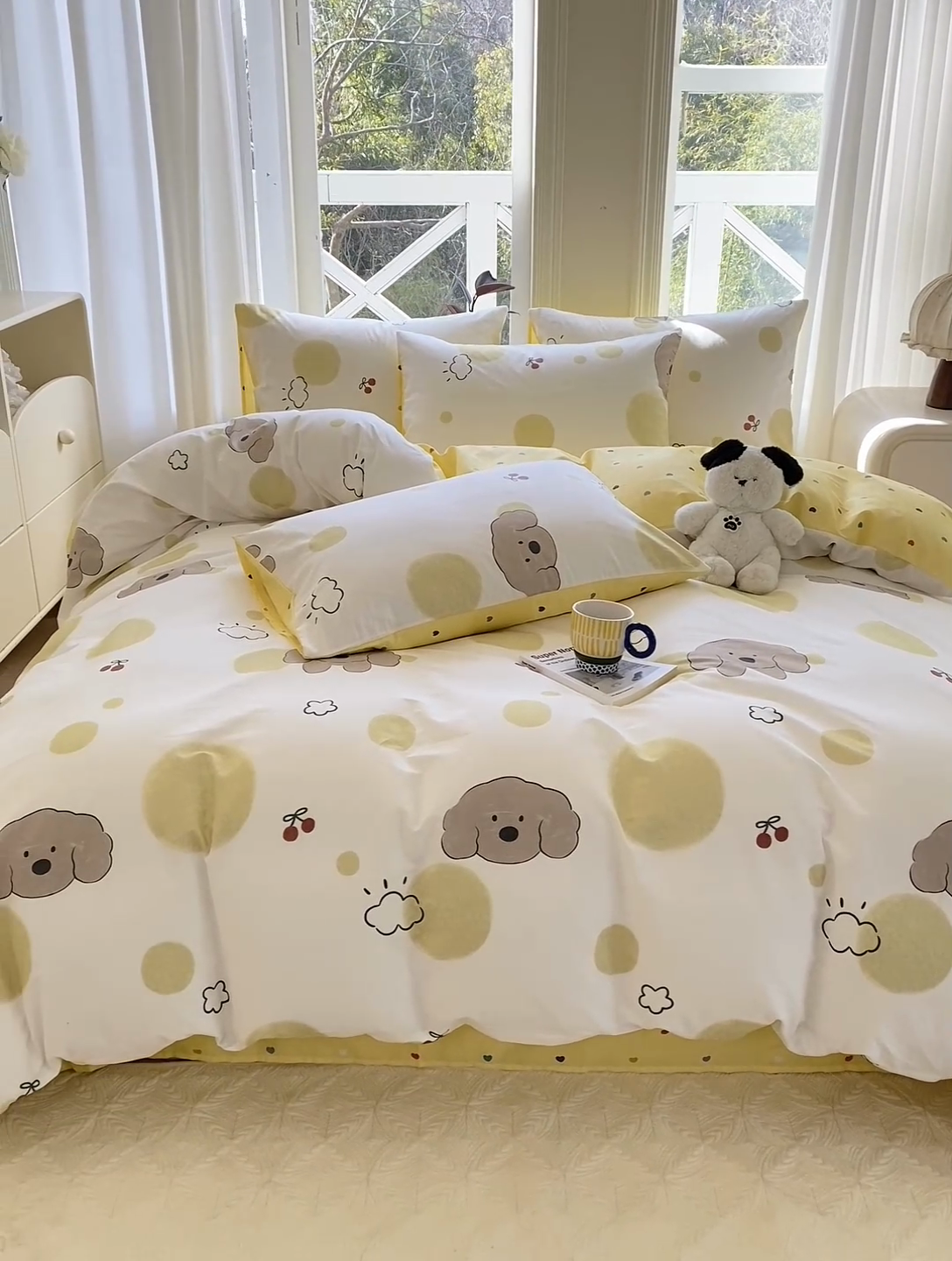 91家纺网 家纺一手货源 找家纺 帅露家纺 2025开春新品全棉喷气13070小清新印花纯棉全棉四件套 海盐幻想