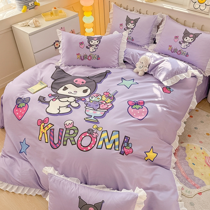 91家纺网 家纺一手货源 找家纺 （总）玉元坊 2025新款三丽鸥系列数码印花纯棉全棉床裙三件套四件套-花边款