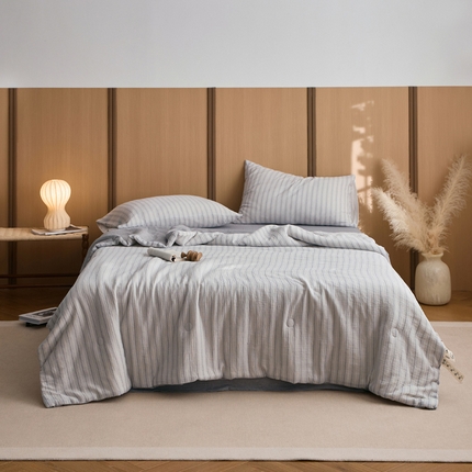 91家纺网 家纺一手货源 找家纺 （总）一加一 2025新款A类母婴级水洗全棉无印双层皱皱纱牛奶蛋白夏被四件套