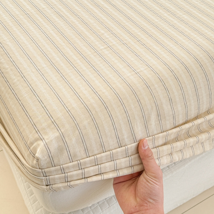 91家纺网 家纺一手货源 找家纺 眠博士2025新款 全棉双层纱 单床笠 双层纱床笠-灰咖条