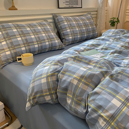 91家纺网 家纺一手货源 找家纺 （总）盛秋家纺 2025新款水洗棉格子条纹系列四件套【易安阁】