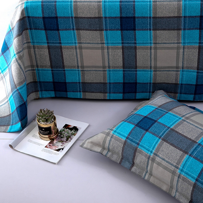 91家纺网 家纺一手货源 找家纺 帛洵2025新款原棉老粗布床单 灰蓝格