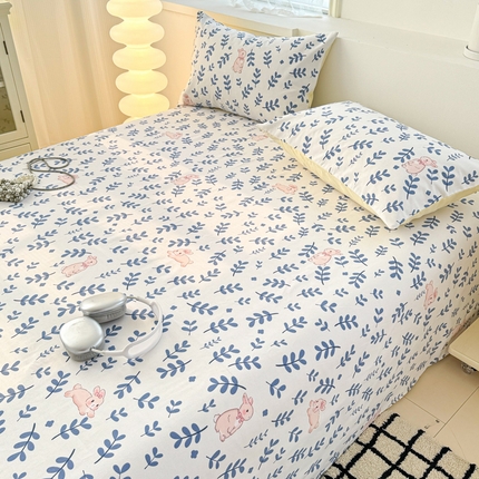 91家纺网 家纺一手货源 找家纺 眠博士2025新款全棉老粗布床单 老粗布床单-绿叶兔