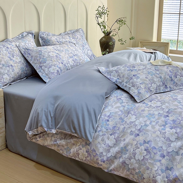 91家纺网 家纺一手货源 找家纺 梧桐树 2025新款100%全棉60S长绒棉套件 S24花雅蓝