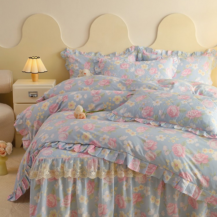 91家纺网 家纺一手货源 找家纺 美达家纺 2025新款全棉印花床裙四件套 纷然花朵