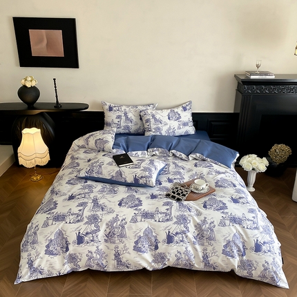 赫帛 2025新款赫本猫联名系列四件套-南法庄园 南法庄园-复古蓝
