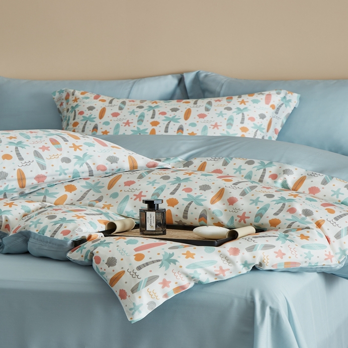 91家纺网 家纺一手货源 找家纺 顾家家居 2025新款莱塞尔数码印花四件套 慕夏