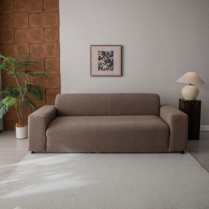 91家纺网 家纺一手货源 找家纺 逐日沙发套 2025新款提花绒沙发套-叶沙 咖色