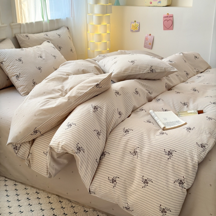 91家纺网 家纺一手货源 找家纺 清雅福 2025全棉13372小清新四件套和单被套早春系列第二批--四件套 醉晚风