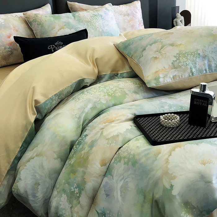 91家纺网 家纺一手货源 找家纺 立奥被业 2025年新款100%兰精天丝四件套天丝数码印花四件套 蜜合金