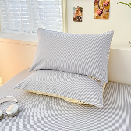 眠博士2025新款全棉老粗布枕套 老粗布枕套-细条灰