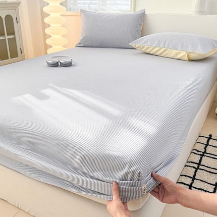 91家纺网 家纺一手货源 找家纺 眠博士2025新款全棉老粗布床笠 老粗布床笠-细条灰