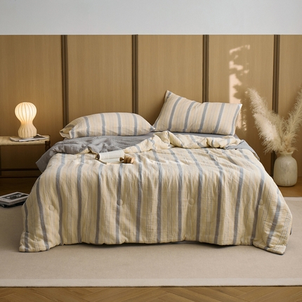 91家纺网 家纺一手货源 找家纺 （总）一加一 2025新款A类母婴级水洗全棉无印双层皱皱纱牛奶蛋白夏被四件套