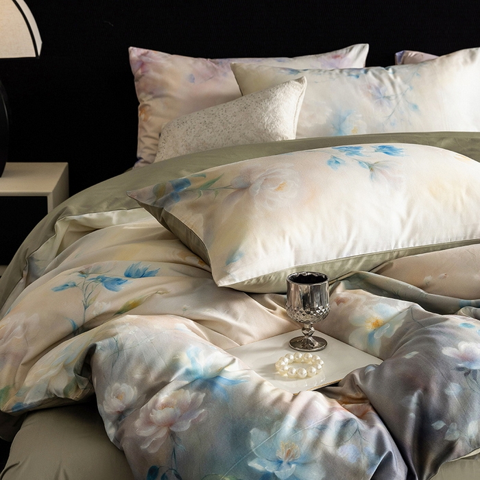 91家纺网 家纺一手货源 找家纺 立奥被业 2025新款60S数码印花四件套四件套 花仙绿