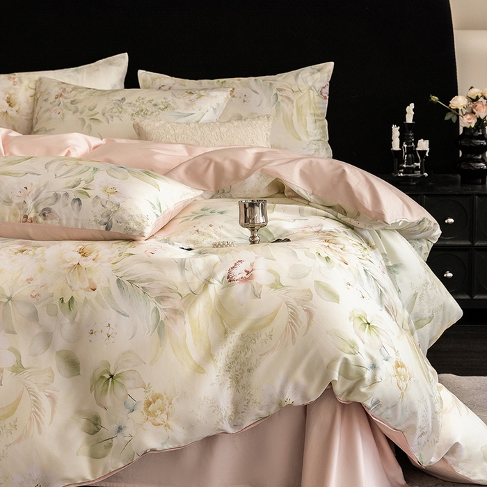 91家纺网 家纺一手货源 找家纺 立奥被业 2025新款60S数码印花四件套四件套 云馥-绿