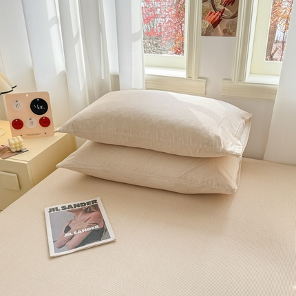 眠博士2025新款全棉双层纱单枕套  双层纱枕套-浅咖细条