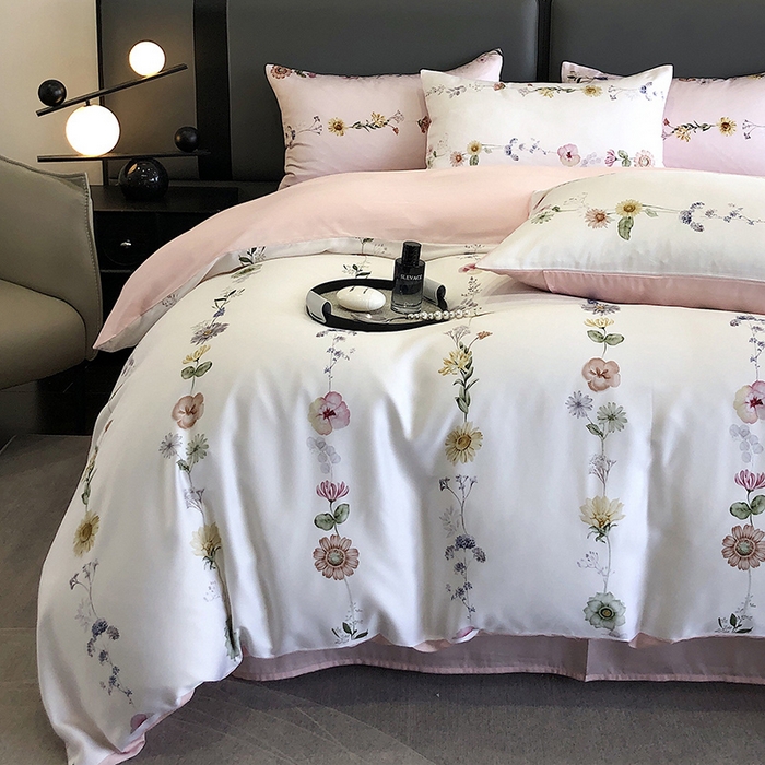 91家纺网 家纺一手货源 找家纺 立奥被业 2025年新款100%兰精天丝四件套天丝数码印花四件套 余梦粉