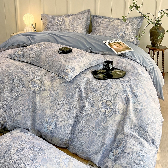 91家纺网 家纺一手货源 找家纺 梧桐树 2025新款100%全棉60S长绒棉套件 S26魅影-蓝