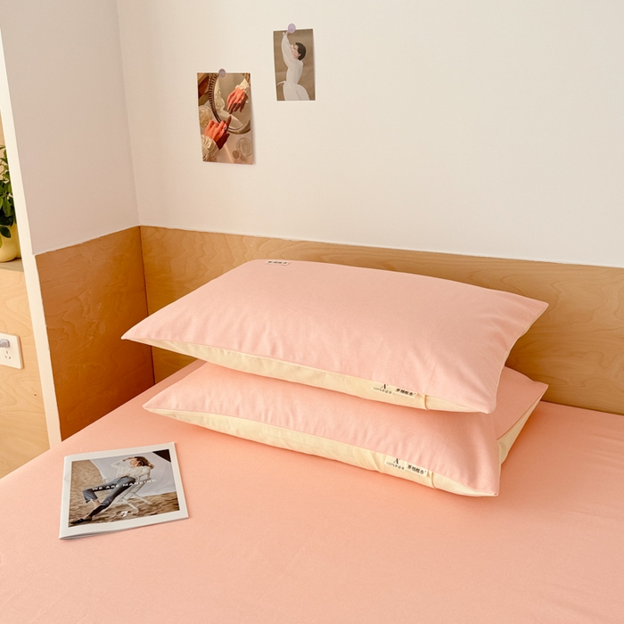 91家纺网 家纺一手货源 找家纺 眠博士2025新款全棉老粗布枕套 老粗布枕套-月光粉