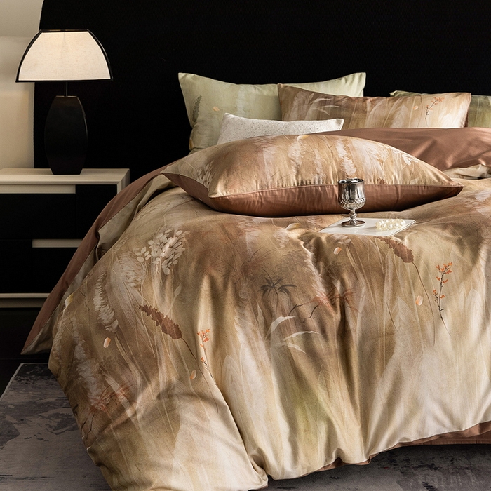 91家纺网 家纺一手货源 找家纺 立奥被业 2025新款60S数码印花四件套四件套 漠然咖