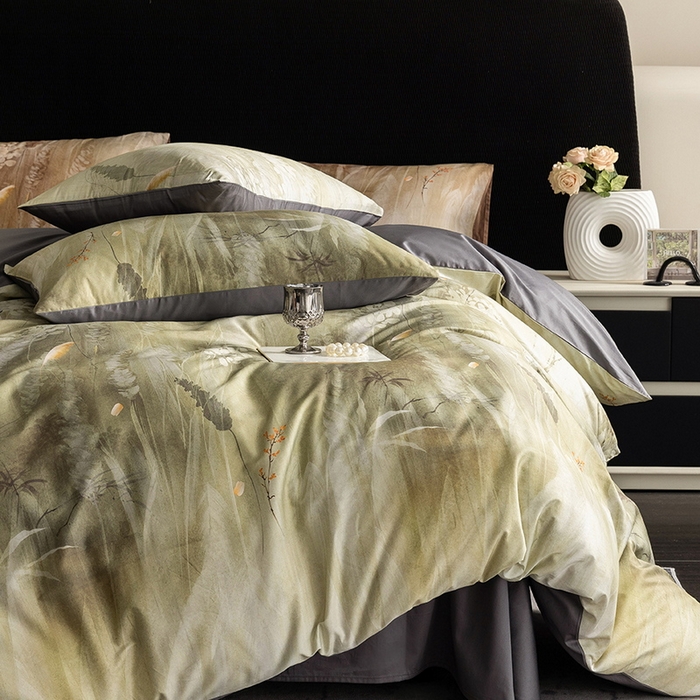 91家纺网 家纺一手货源 找家纺 立奥被业 2025新款60S数码印花四件套四件套 漠然灰