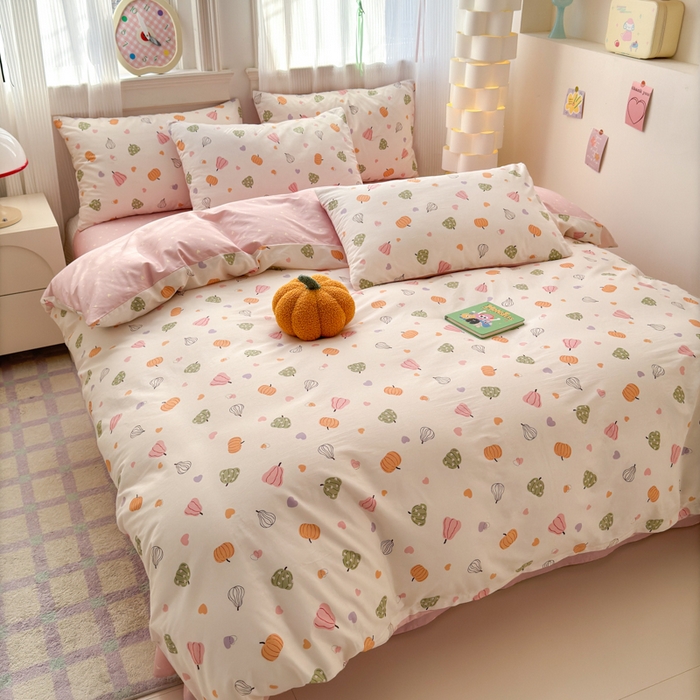 91家纺网 家纺一手货源 找家纺 清雅福 2025全棉13372小清新四件套和单被套早春系列第二批--四件套 南瓜佳人