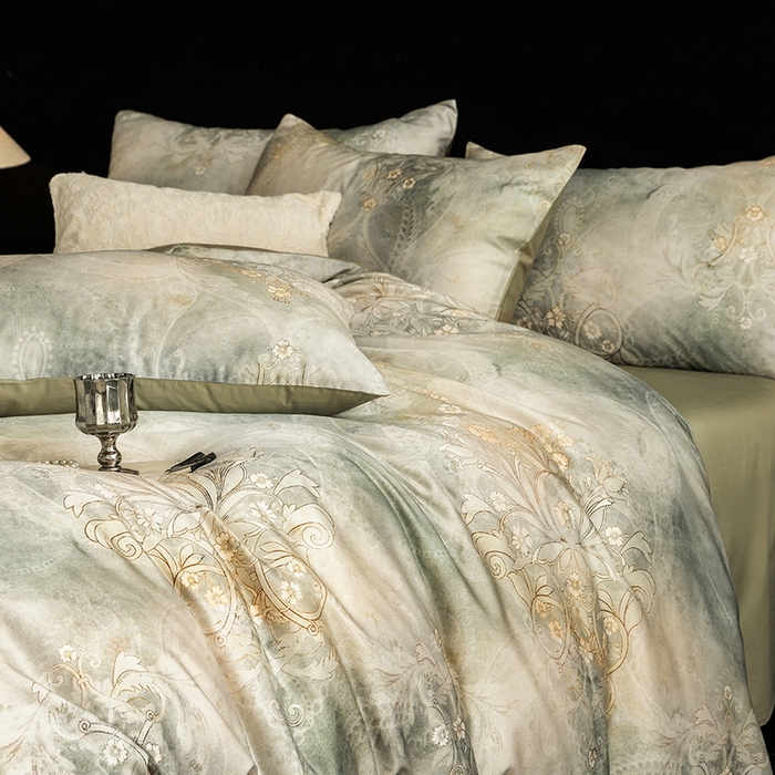 91家纺网 家纺一手货源 找家纺 立奥被业 2025新款60S数码印花四件套四件套 曼希-绿