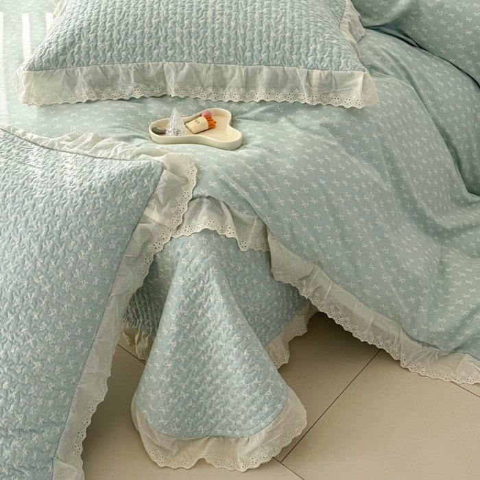 91家纺网 家纺一手货源 找家纺 添越 2024新款纯棉砂洗床盖恋曲兰