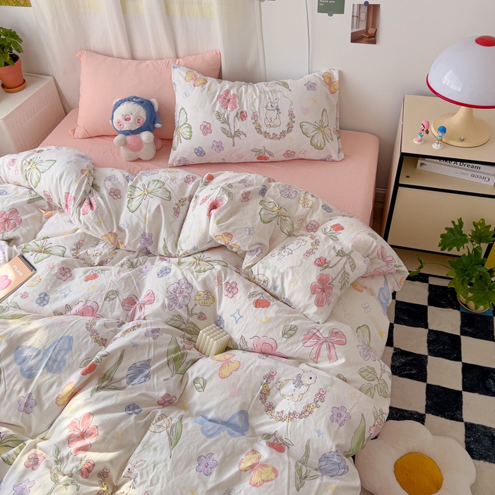 91家纺网 家纺一手货源 找家纺 仟人梦 2025新款水洗棉印花四件套 莫莉兔