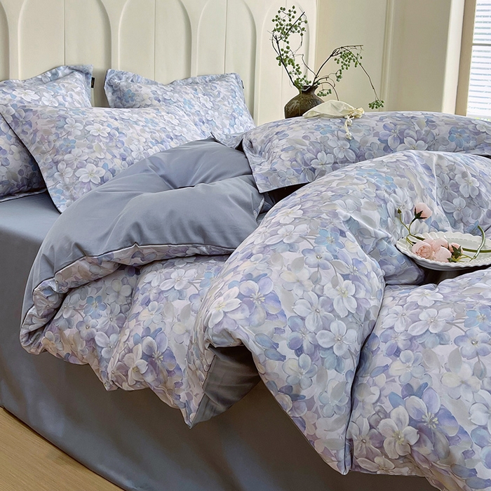 91家纺网 家纺一手货源 找家纺 梧桐树 2025新款100%全棉60S长绒棉套件 S24花雅蓝