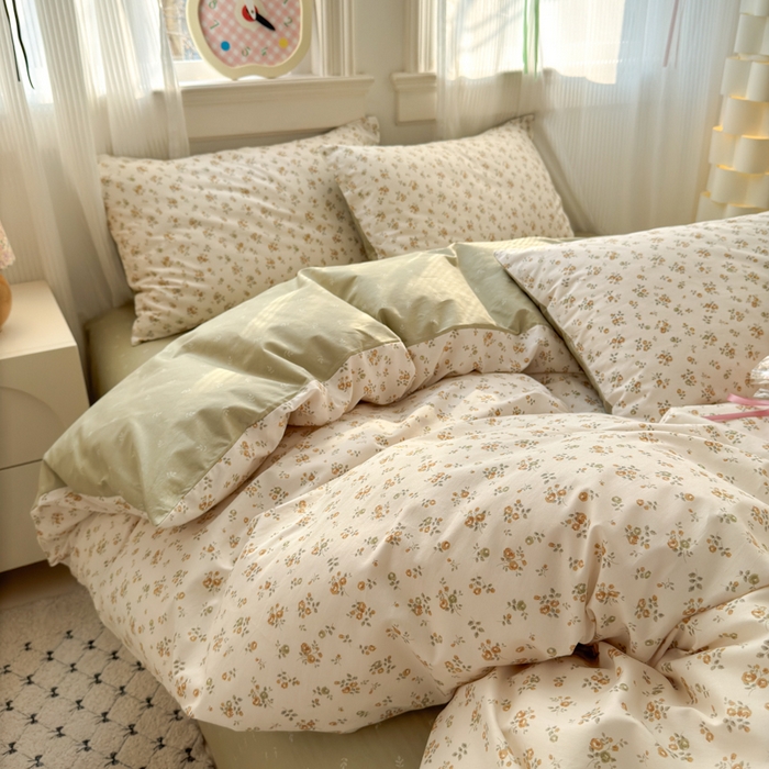 91家纺网 家纺一手货源 找家纺 清雅福 2025全棉13372小清新四件套和单被套早春系列第二批--四件套 秋雨花恋