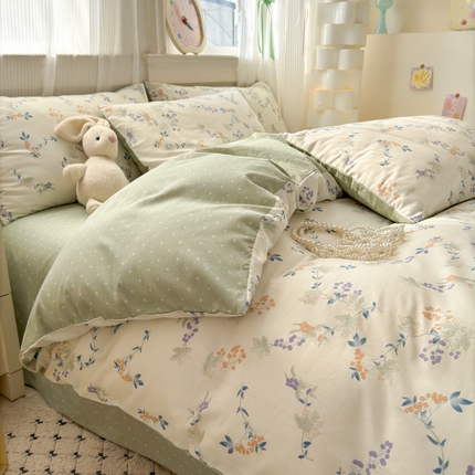 91家纺网 家纺一手货源 找家纺 （总）清雅福 2025全棉13372小清新四件套和单被套早春系列第二批--四件套